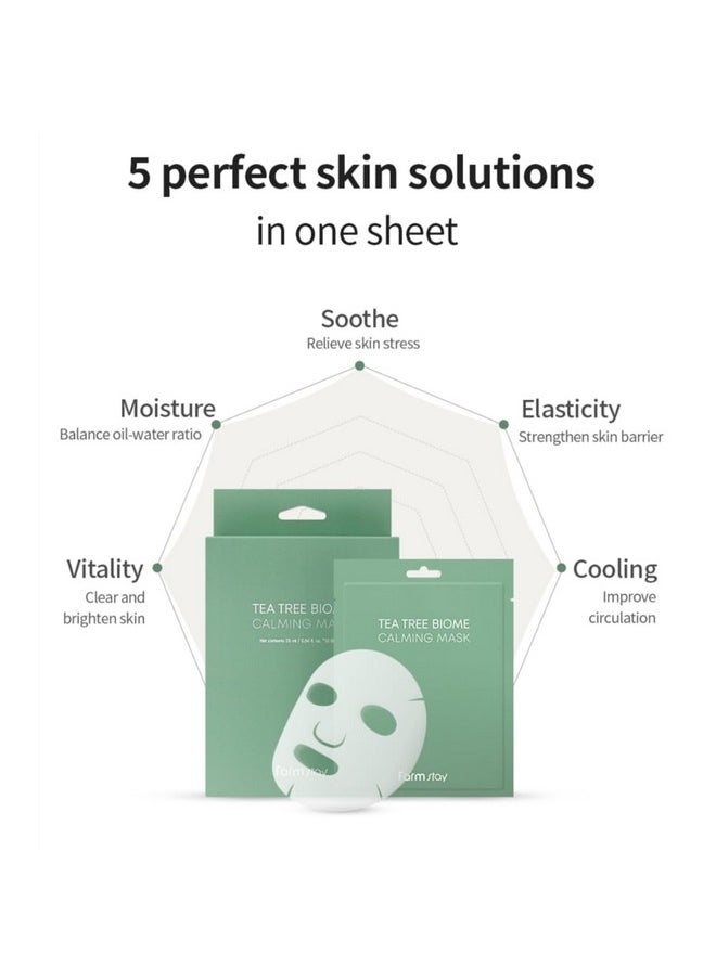FARMSTAY TeaTree Biome Calming Mask -Daily Facial Gentle for Sensitive Skin, Korean Skin Care, Hydrating& Soothing, Acne Calming mask,100% cellulose, for Women,Men,Teenager,0.84 fl.oz.*10Sheets