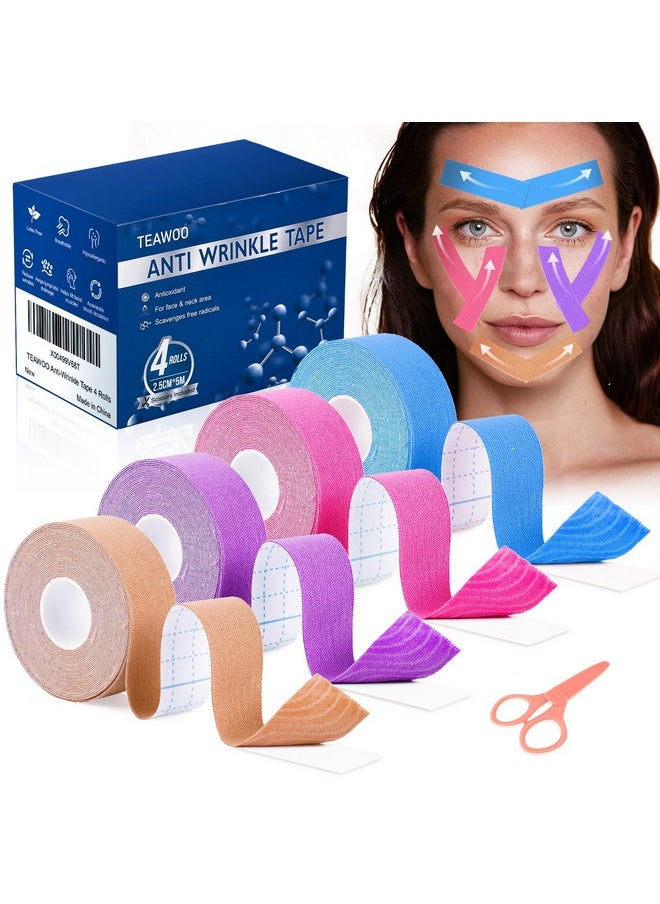 Anti-Wrinkle Face Tape | Facial Myofascial Lift Tape for Skin Firming, Toning & Tightening | Lift Tape for Face & Forehead | Smooths Wrinkles, Lifts Skin Anti-Aging Face Tape (4 Colors Assorted)