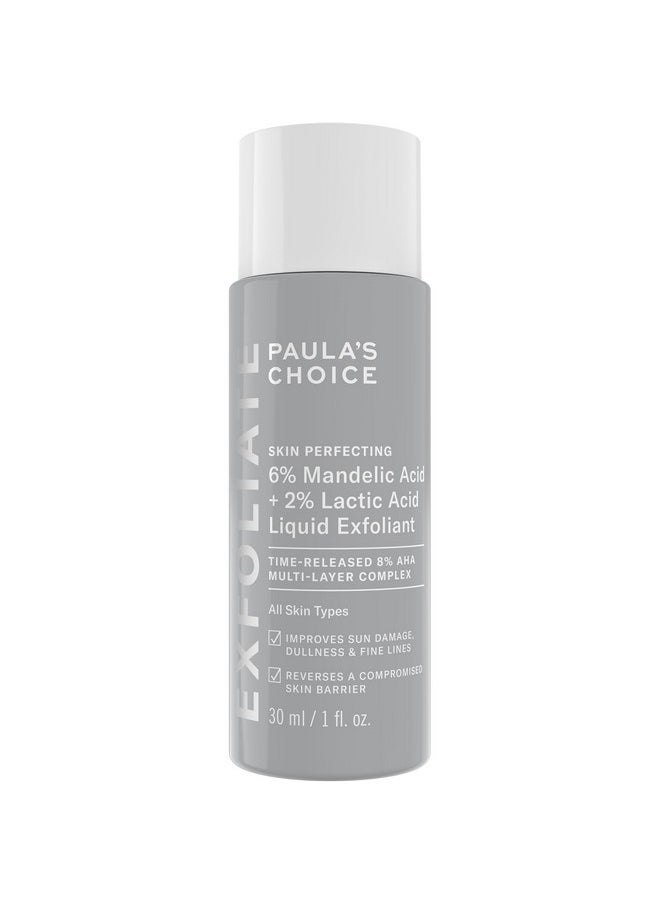 Paula’s Choice 6% Mandelic Acid + 2% Lactic Acid Exfoliant, Gentle Daily AHA Exfoliation for Discoloration, Bumpy Texture & Radiance, for Sensitive Skin, Fragrance-Free & Paraben-Free, 1 Fl. Oz.