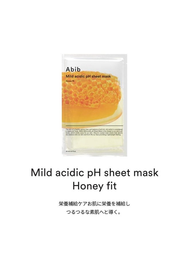 Abib Mild Acidic pH Sheet Mask Honey Fit 10 Sheets I Vitalizing Facial Mask, Propolis Glow