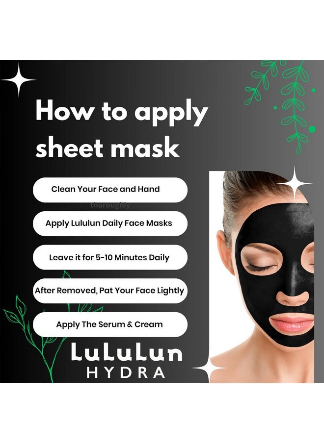 Lululun 21EA Black Facial Sheet Mask, Hydrating & Moisturizing Face Masks with Smoothing Organic Extracts, Japanese Daily Skincare for Dry Skin, Hydra F
