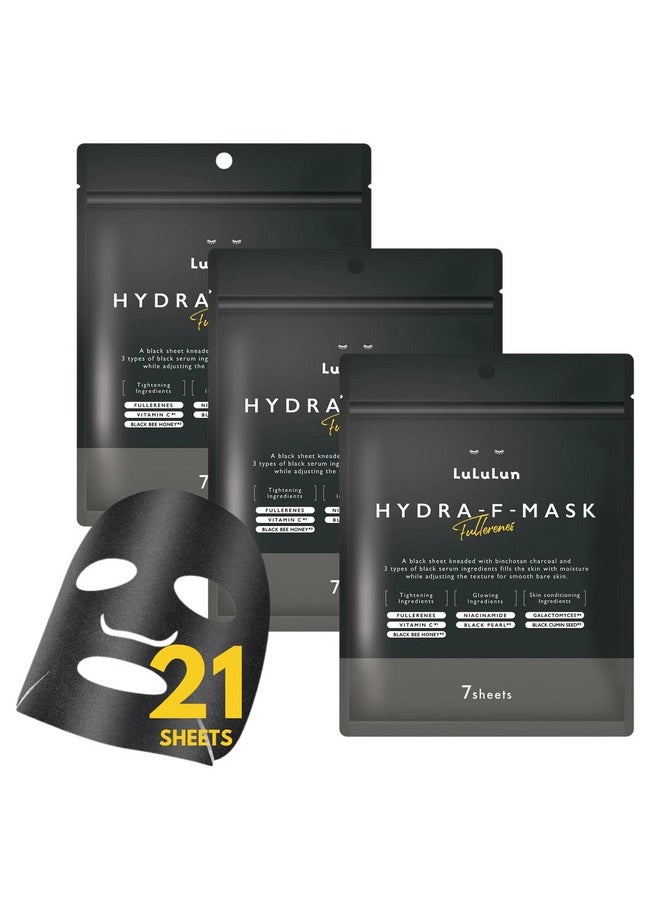 Lululun 21EA Black Facial Sheet Mask, Hydrating & Moisturizing Face Masks with Smoothing Organic Extracts, Japanese Daily Skincare for Dry Skin, Hydra F