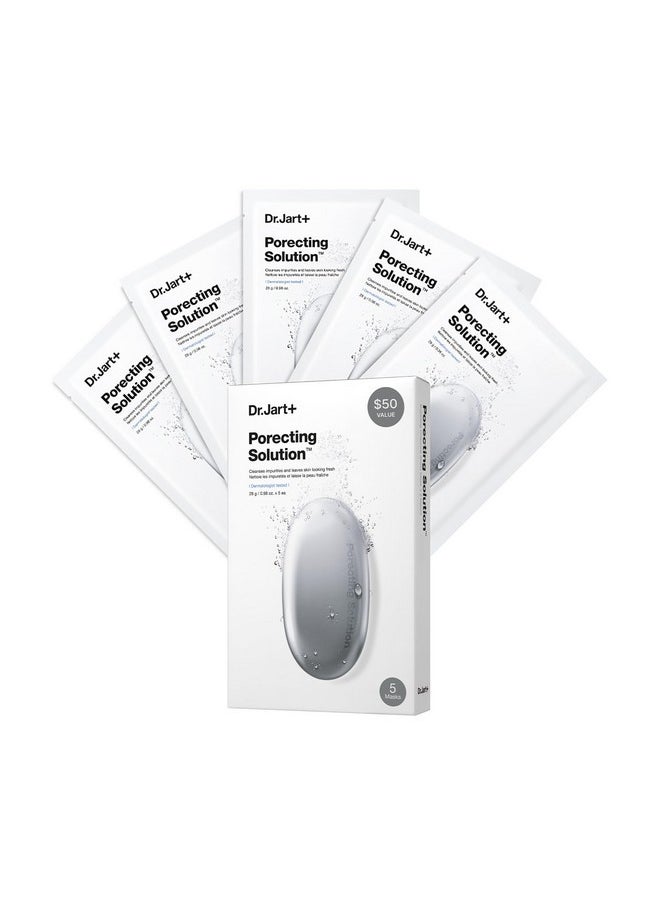 Dr.Jart+ Dermask Porecting Solution Face Mask | Sheet Mask for Oily Skin | Korean Skin Care | Charcoal Face Mask, 5 Pack