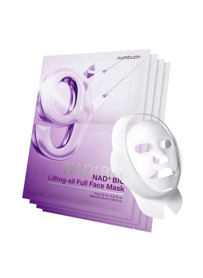numbuzin No.9 Sheet Mask | NAD+ BIO Lifting-sil Full Face Mask | Improves Double chin, Jawline, jowls, Wrinkles, Neck Lines | Peptides, NAD+, Collagen | Skin Lifting, Firmness | 4 Sheets+Lifting Band