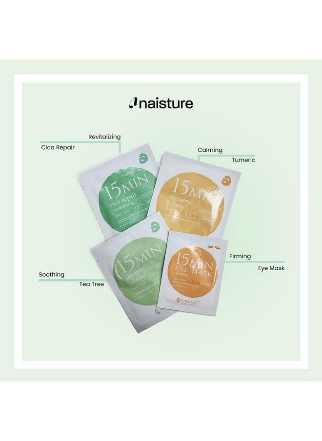 Naisture Women's Korean Spa Kit for Skincare - Cica, Turmeric, Tea Tree Sheet Masks, Eye Mask, Calendula Cucumber, and Charcoal Mint Mud Mask. Revitalize your skin with the 15 MIN RESCUE ME KIT