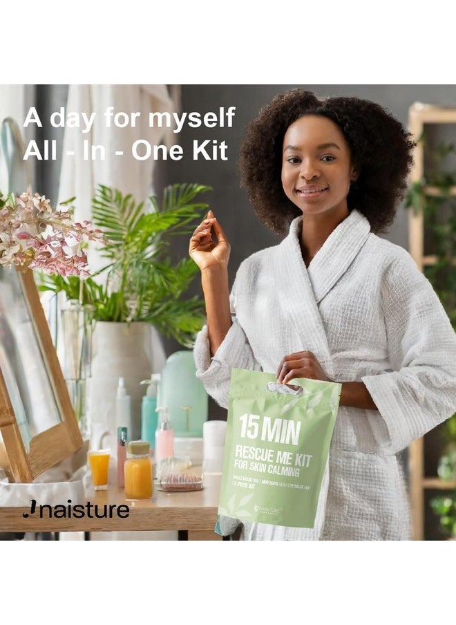 Naisture Women's Korean Spa Kit for Skincare - Cica, Turmeric, Tea Tree Sheet Masks, Eye Mask, Calendula Cucumber, and Charcoal Mint Mud Mask. Revitalize your skin with the 15 MIN RESCUE ME KIT