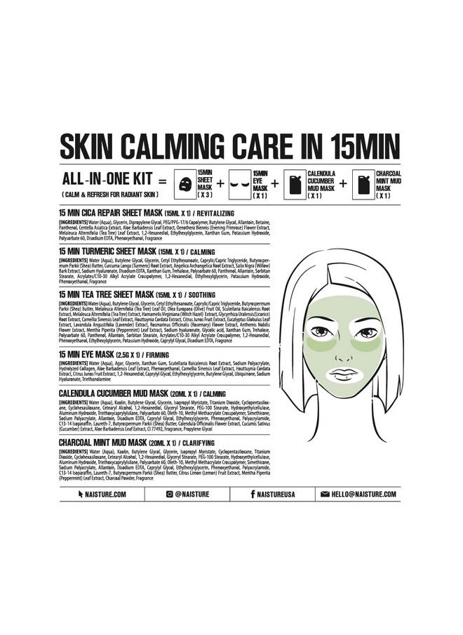 Naisture Women's Korean Spa Kit for Skincare - Cica, Turmeric, Tea Tree Sheet Masks, Eye Mask, Calendula Cucumber, and Charcoal Mint Mud Mask. Revitalize your skin with the 15 MIN RESCUE ME KIT