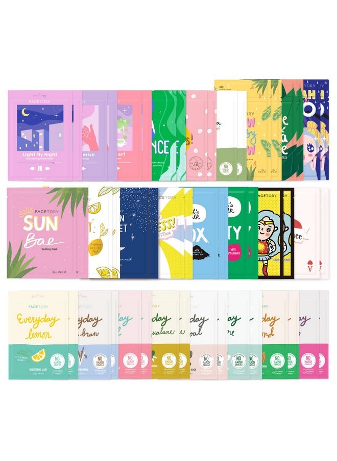 FACETORY K Beauty Face Mask Skin Care 50 COLLECTION Sheet Mask Set | Natural Premium Korean Face Mask For All Skin Types - No Sulfates No Parabens (50 pc)