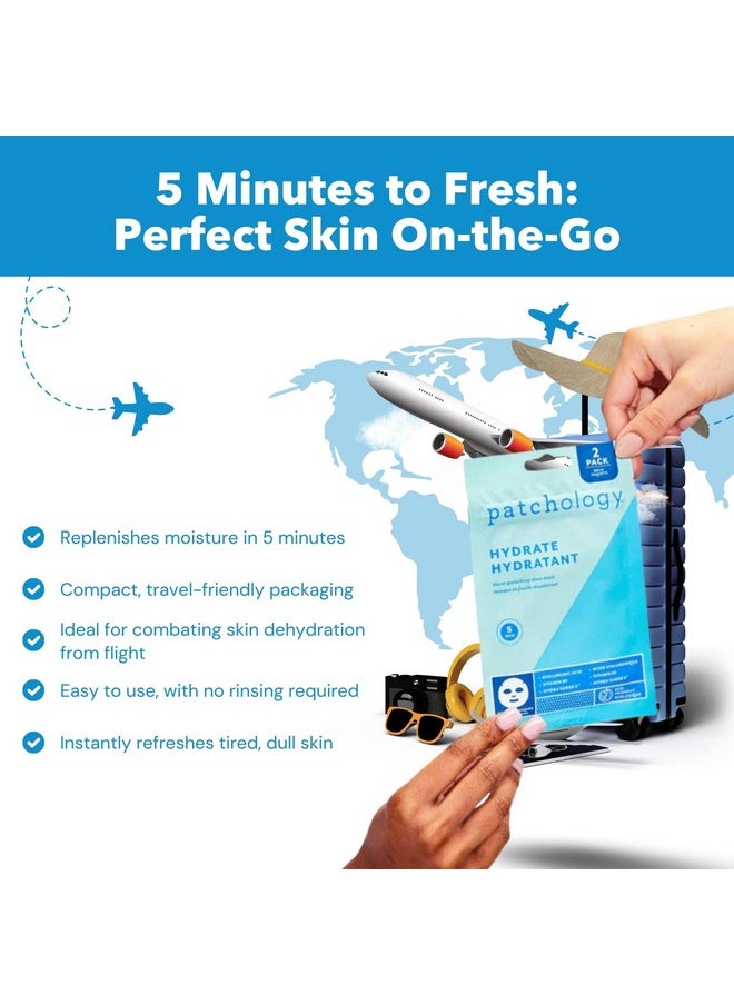 Patchology Hydrate FlashMasque Facial Sheet Mask with Hyaluronic Acid - Face Mask Skincare Sheet for Men & Women to Moisturize & Hydrate Skin in 5 Minutes - Facial Sheet Moisturizer (2 Count)