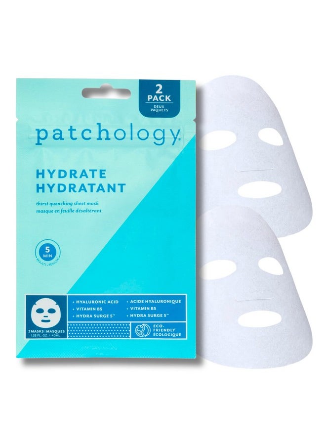 Patchology Hydrate FlashMasque Facial Sheet Mask with Hyaluronic Acid - Face Mask Skincare Sheet for Men & Women to Moisturize & Hydrate Skin in 5 Minutes - Facial Sheet Moisturizer (2 Count)