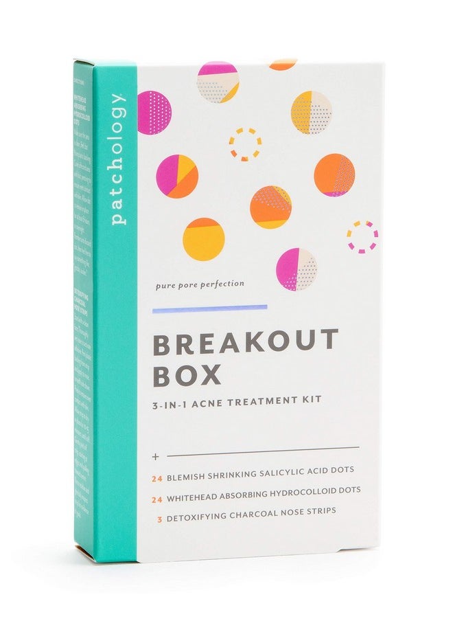 Patchology Breakout Box 3-in-1 Pimple & Acne Spots Treatment Patch Kit with 3 Nose Strips, 24 Salicylic Acid Dots, and 24 Hydrocolloid Dots - For Men and Women - Dark Spot Patches for Face