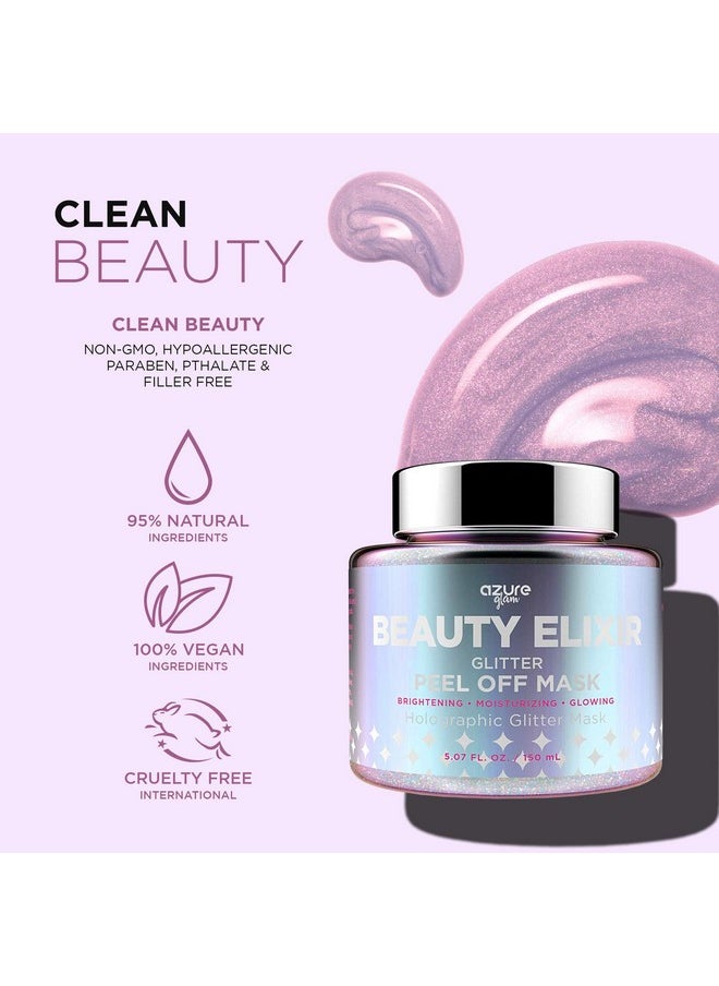 AZURE Beauty Elixir Holographic Peel Off Moisturizing Face Mask - Reduces Wrinkles, Fine Lines & Acne Scars | Removes Blackheads & Dirt and Oil | Repairs Uneven Skin Tone - 150mL / 5.07 fl.oz.