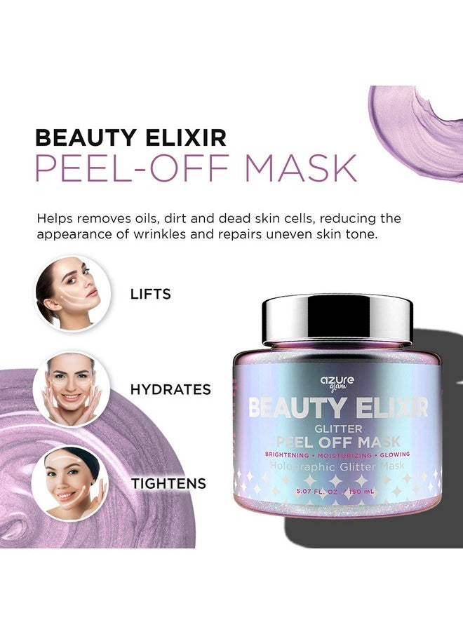 AZURE Beauty Elixir Holographic Peel Off Moisturizing Face Mask - Reduces Wrinkles, Fine Lines & Acne Scars | Removes Blackheads & Dirt and Oil | Repairs Uneven Skin Tone - 150mL / 5.07 fl.oz.