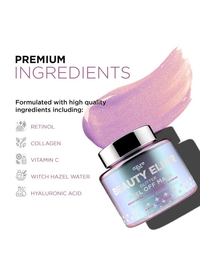 AZURE Beauty Elixir Holographic Peel Off Moisturizing Face Mask - Reduces Wrinkles, Fine Lines & Acne Scars | Removes Blackheads & Dirt and Oil | Repairs Uneven Skin Tone - 150mL / 5.07 fl.oz.