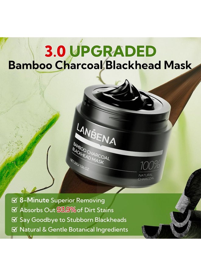 LANBENA Upgraded 2.0 Bamboo Charcoal Blackhead Remover Mask, 60 pcs Nose Strips, Peel off Face Mask Pore Whiteheads Cleanser Strawberry Nose Purifying, Deep Cleansing for All Skin Types, 30g/1.05oz