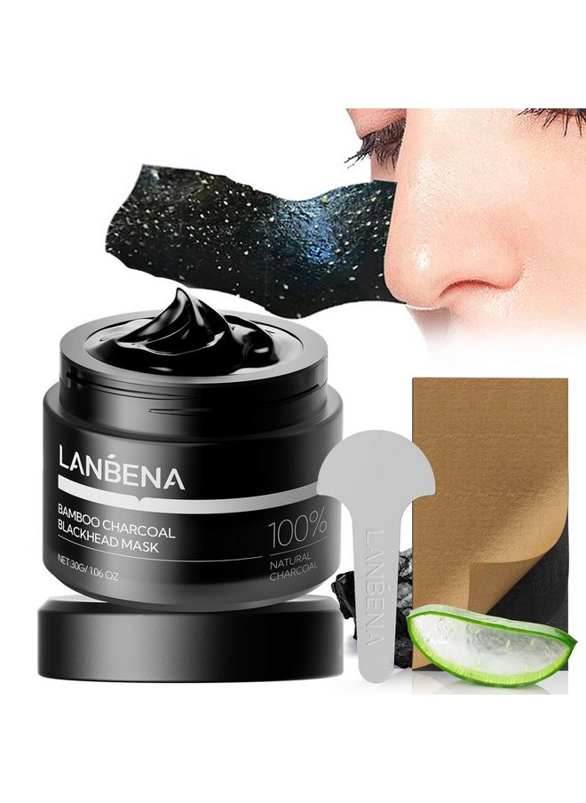 LANBENA Upgraded 2.0 Bamboo Charcoal Blackhead Remover Mask, 60 pcs Nose Strips, Peel off Face Mask Pore Whiteheads Cleanser Strawberry Nose Purifying, Deep Cleansing for All Skin Types, 30g/1.05oz