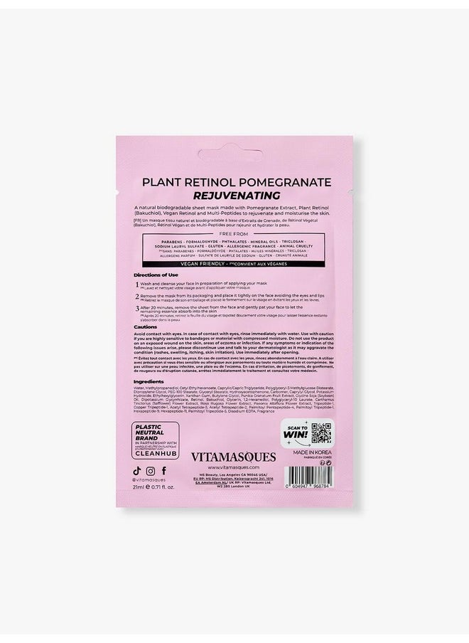 Vitamasques Retinol Pomegranate Face Sheet Mask 7 Pack - Korean Skin Care Facial Mask Rejuvenate & Hydrating Skin Care - Natural & Biodegradable