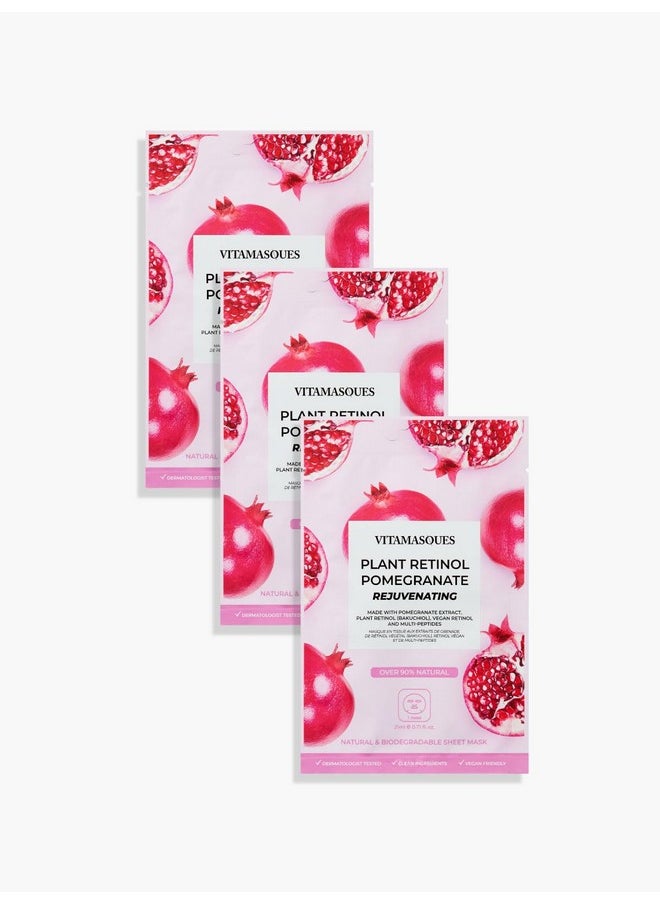 Vitamasques Retinol Pomegranate Face Sheet Mask 7 Pack - Korean Skin Care Facial Mask Rejuvenate & Hydrating Skin Care - Natural & Biodegradable