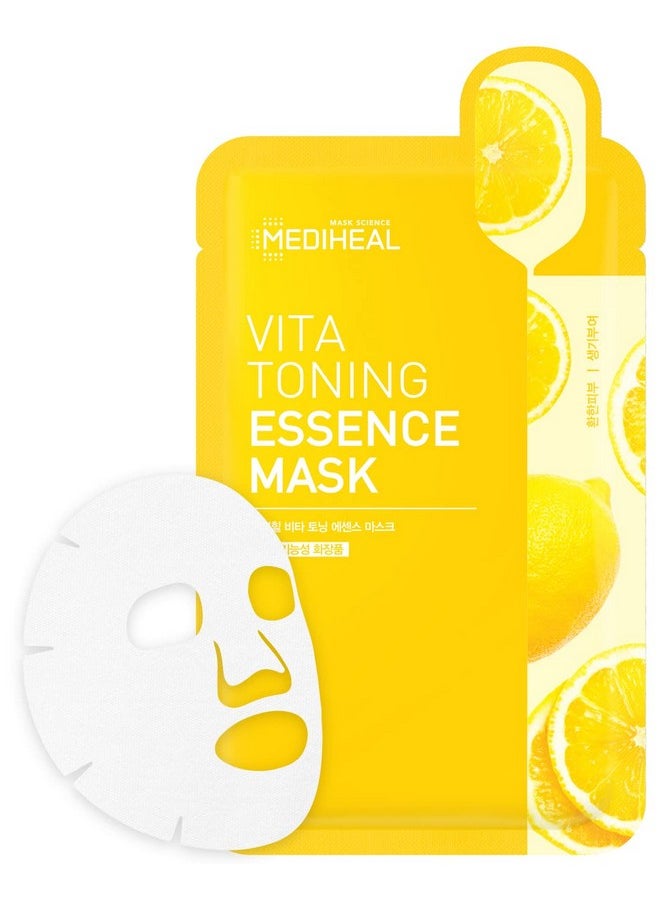 Mediheal Vita Toning Essence Mask, Revitalizing & Balancing Facial Sheet Mask for Dull Skin, Vita Complex and Niacinamide, Eco-Friendly & Hypoallergenic Cellulose Sheet 15 Sheet
