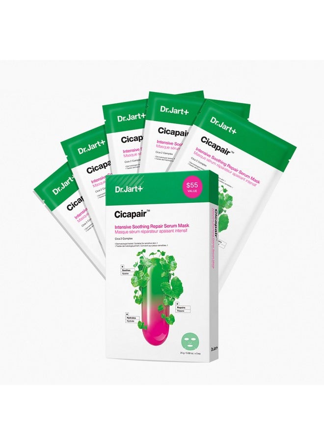 Dr.Jart+ Cicapair™ Sensitive Skin Serum Face Mask for Redness with Centella Asiatica | Sheet Mask | Korean Skin Care, 5 Pack