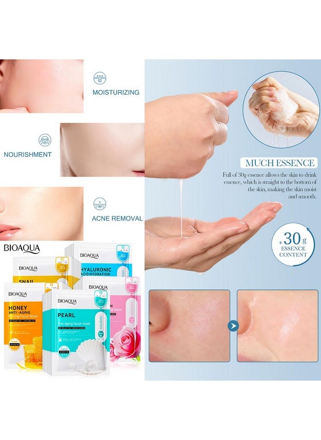 BIOAQUA Facial Mask Firming Deeply Nourish Moisturizing 98% Natural Extract Hydrating Face Mask 5PCS Set (One Of Each (5PCS))