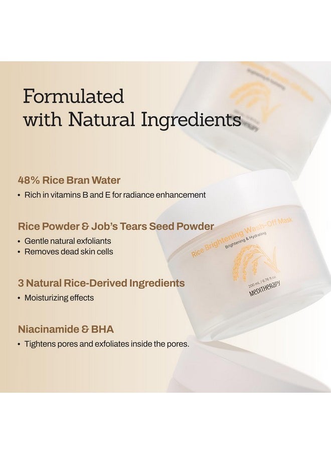 Rice Wash-Off Mask - Korean Glass Skin Face Mask Skincare - Hydrating Rice Clay Mask for Face - Natural Exfoliants Gently Improve Skin Texture, Even Skin Tone, and Restore Radiant Glow, 6.76 fl.oz