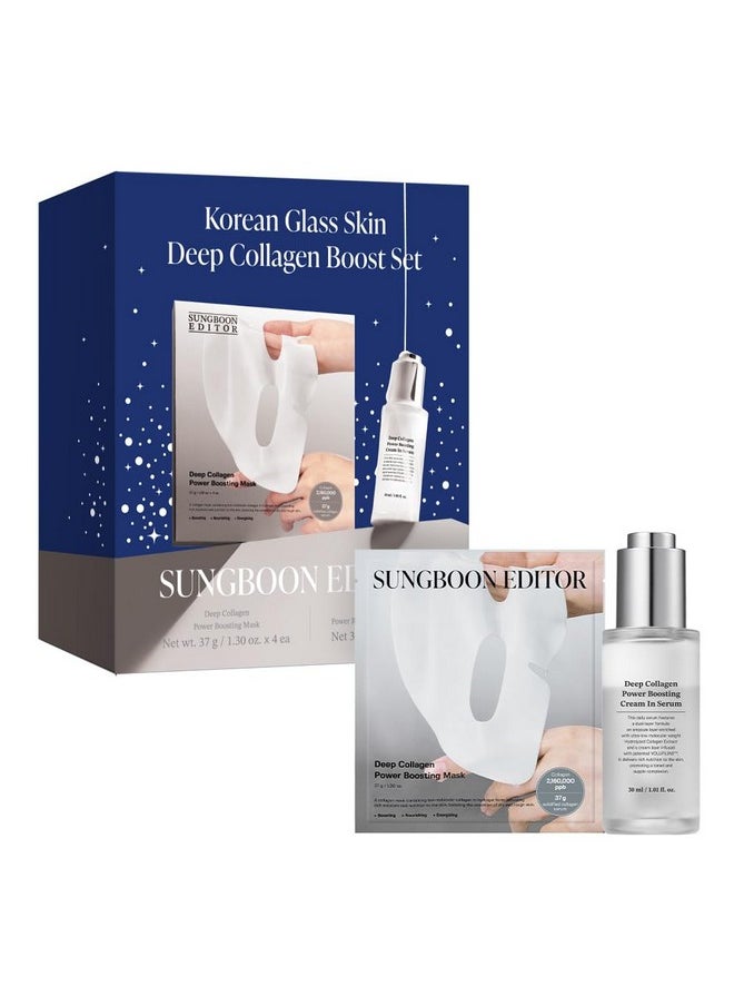 SUNGBOON EDITOR Korean Glass Skin Deep Collgen Boost Set | Real Collagen 2,160,000PPB for Elasticity | Hydrating Collagen Face Mask | Face Serum for Women | Korean Skin Care Set