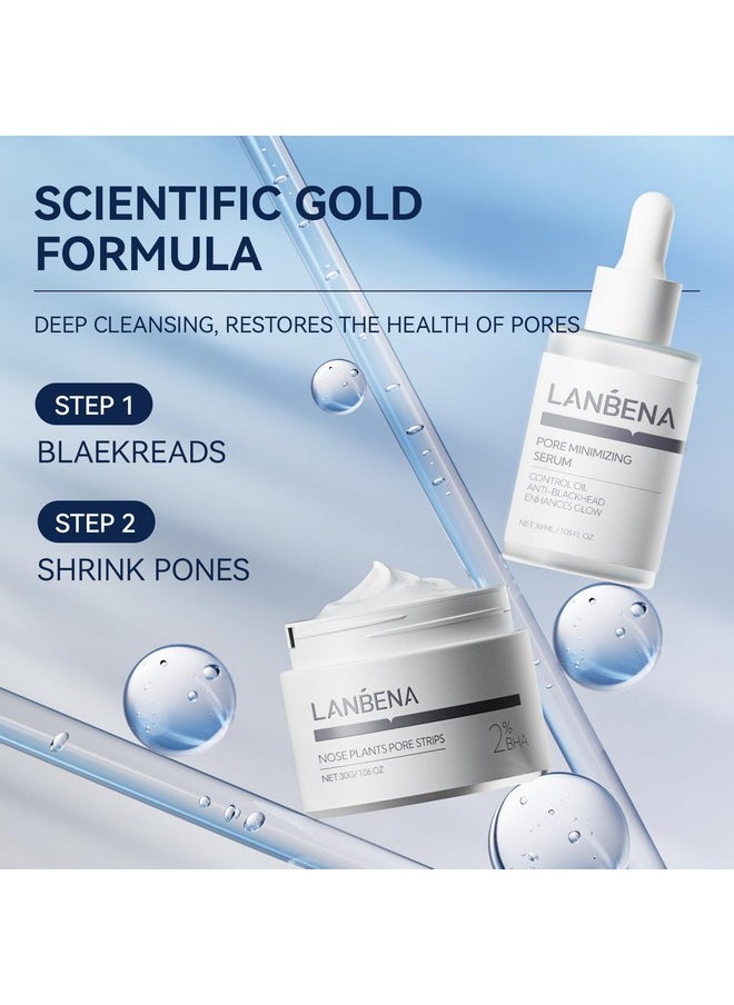 LANBENA 3 in 1 Blackhead Removing Set, Pore Strips 30g+Pore Serum 30ml+Removal Strip Paper, Black Head Remover Mask for Face, Pore Minimizer & Reducer for Face, Leaving Your Skin Fresh and Clean
