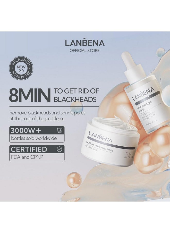 LANBENA 3 in 1 Blackhead Removing Set, Pore Strips 30g+Pore Serum 30ml+Removal Strip Paper, Black Head Remover Mask for Face, Pore Minimizer & Reducer for Face, Leaving Your Skin Fresh and Clean