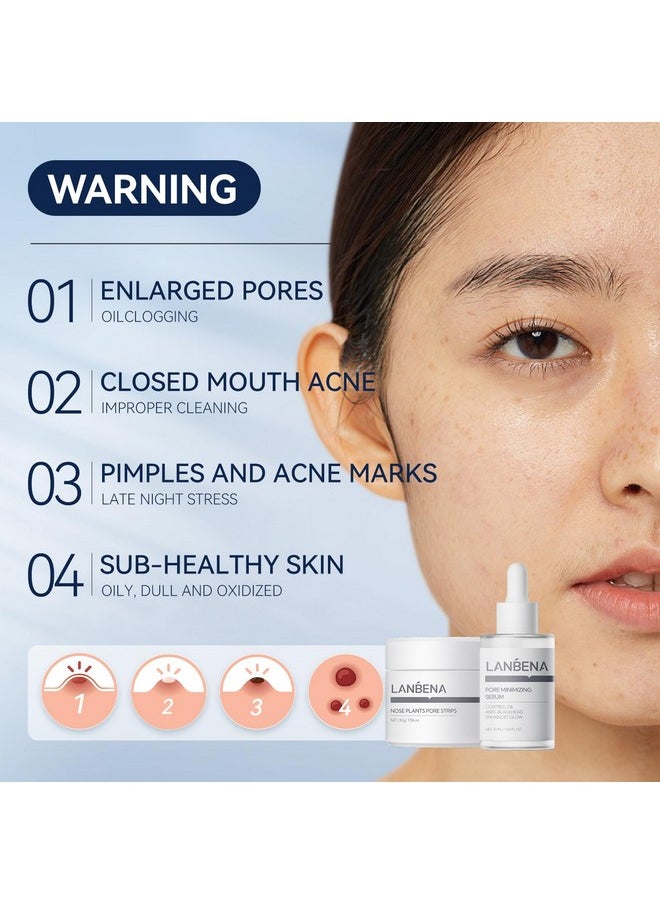 LANBENA 3 in 1 Blackhead Removing Set, Pore Strips 30g+Pore Serum 30ml+Removal Strip Paper, Black Head Remover Mask for Face, Pore Minimizer & Reducer for Face, Leaving Your Skin Fresh and Clean