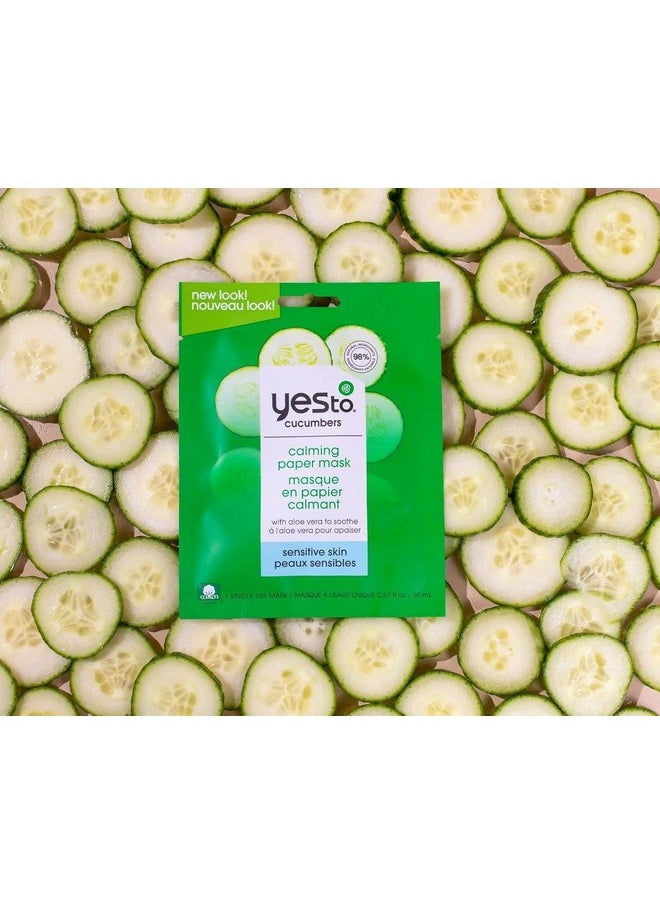 Yes To Cucumbers Calming Paper Face Mask, Sensitive Skin, Aloe Vera, 0.67 fl oz, Hydrating and Soothing with 98% Natural Ingredients, Easy-to-Use Sheet Masks