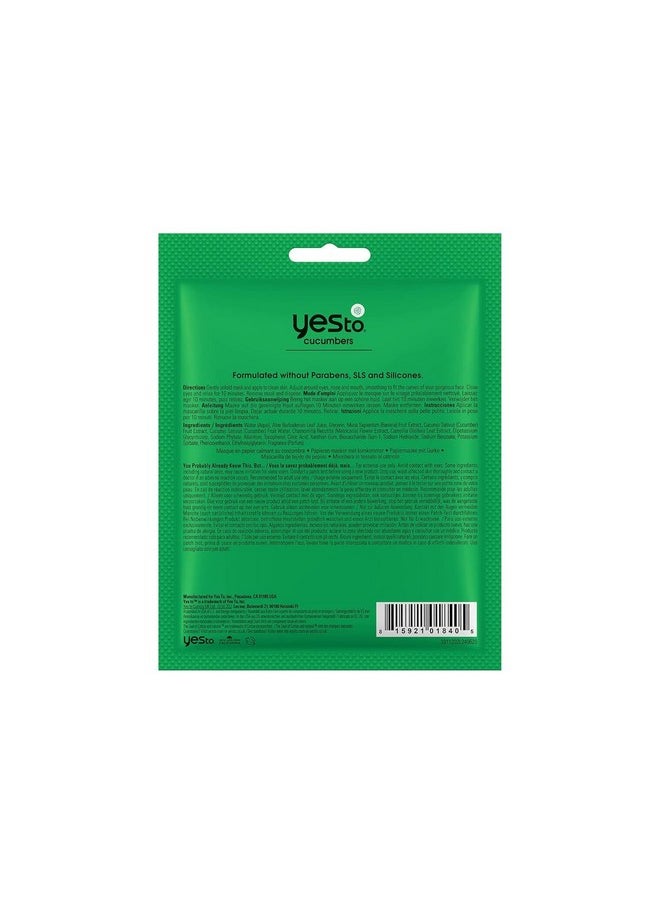 Yes To Cucumbers Calming Paper Face Mask, Sensitive Skin, Aloe Vera, 0.67 fl oz, Hydrating and Soothing with 98% Natural Ingredients, Easy-to-Use Sheet Masks
