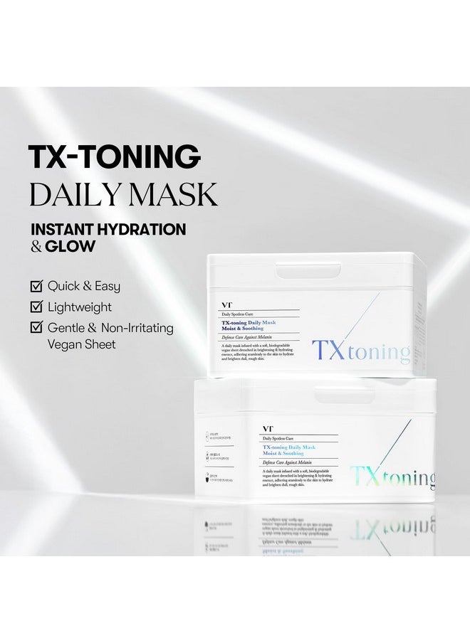 VT COSMETICS TX Toning Daily Sheet Mask (30ea), Hydrating Face Mask with Tranexamic Acid, Hyaluronic Acid, Niacinamide for Acne Scar, Dark Spots, Sensitive Skin, Korean Skincare, Fragrance-Free