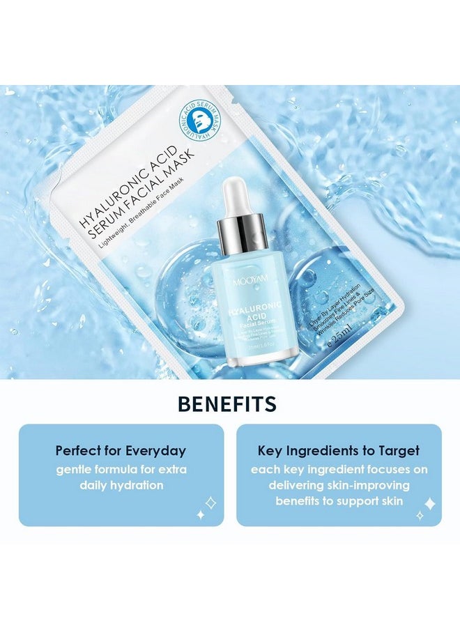 Hyaluronic Acid Face Masks Skincare, Hydrating Facial Masks, Deep Moisturizing Face Mask for All Skin Types, Facial Sheet Mask for Women Skin Care, Smoothing Rejuvenating, Christmas Gifts, 10 Pack