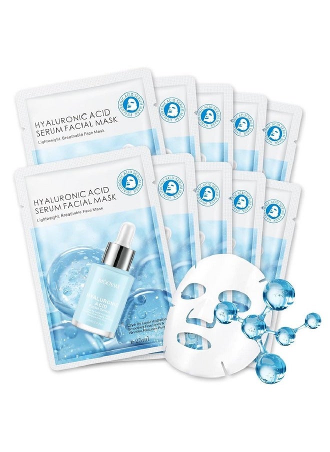 Hyaluronic Acid Face Masks Skincare, Hydrating Facial Masks, Deep Moisturizing Face Mask for All Skin Types, Facial Sheet Mask for Women Skin Care, Smoothing Rejuvenating, Christmas Gifts, 10 Pack