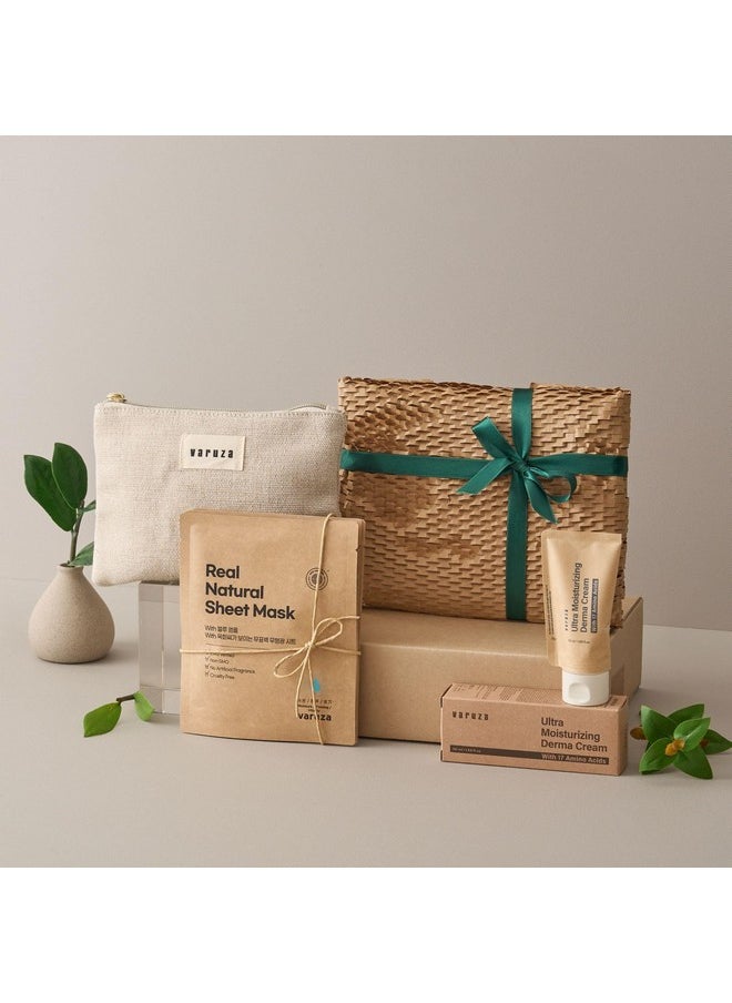 varuza EWG Verified Varuza Ultimate Skincare Essentials - Ultra Moisturizing Cream & 6 Real Natural Sheet Masks with Pouch
