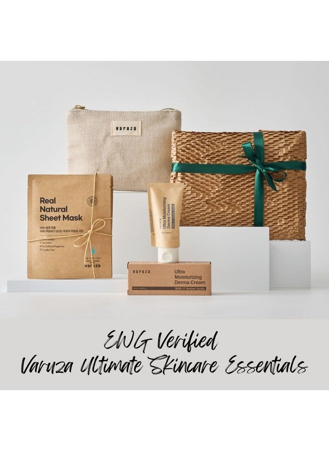 varuza EWG Verified Varuza Ultimate Skincare Essentials - Ultra Moisturizing Cream & 6 Real Natural Sheet Masks with Pouch