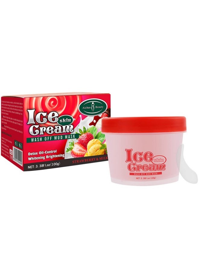 AICHUN BEAUTY Ice Cream Facial Wash Off Mud Mask Oil-Control Deep Cleaning Moisturizing Exfoliation Blackhead Skin Care 100g 3.38FL. OZ (STRAWBERRY & MILK)