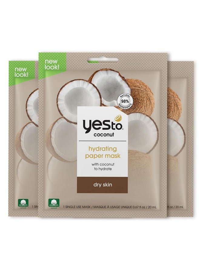 Yes To Coconut Hydrating Paper Mask with Coconut to Hydrate Dry Skin, for Men, Women and Teens, No Paraben, 3 Pack