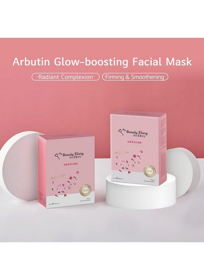 My Beauty Diary Arbutin Glow-boosting Mask, Firming and Smoothening Facial Mask, Restores Skin Radiance, Self Care Face Sheet Mask for Dull Skin and All Skin Types (8 pcs)