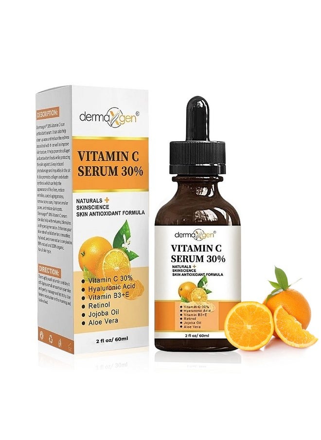 DERMAXGEN 30% Vitamin C Serum for Face, Hyaluronic Acid + Vitamin (B3 + E) + Jojoba + Aloe Vera- Natural & Organic Anti Wrinkle & Skin Rejuvenator Moisturizer Vitamin C for All Skin - (2 FL OZ)