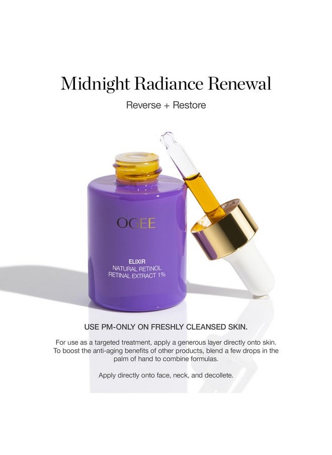 Ogee Natural Retinol Retinal 1% Elixir - Certified Organic Anti-Aging Face Serum For Smooth, Firm Skin