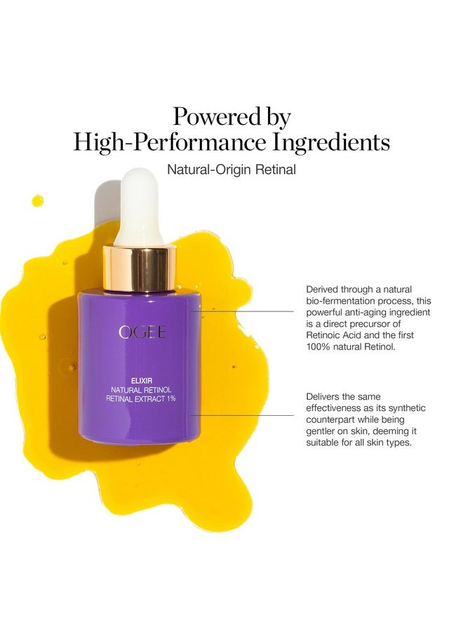 Ogee Natural Retinol Retinal 1% Elixir - Certified Organic Anti-Aging Face Serum For Smooth, Firm Skin