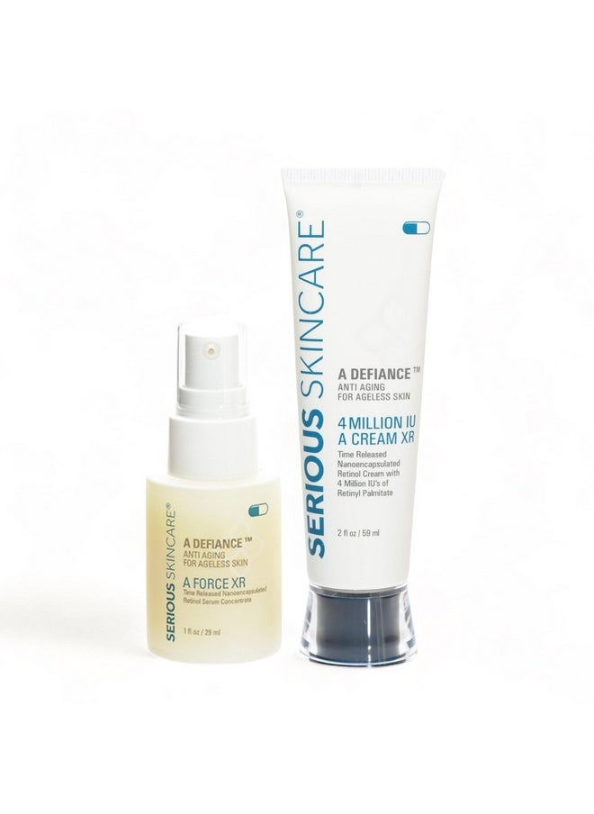Serious Skincare Retinol Facial Care DUO - A Force XR Serum Concentrate & A Cream XR Moisture Cream for Face - With Vitamin C - Anti-Aging for Lines, Wrinkles - Resurfaces and Hydrates Skin