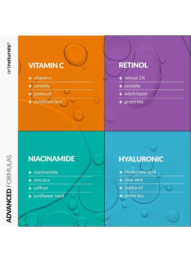 Vitamin C Serum Skin Care 4-Piece Set: Includes Retinol, Hyaluronic Acid & Niacinamide - Anti-Aging, Skin Brightening, Hydrating, Wrinkle Reduction, Dark Spot Corrector - 3-Month Supply - artnaturals