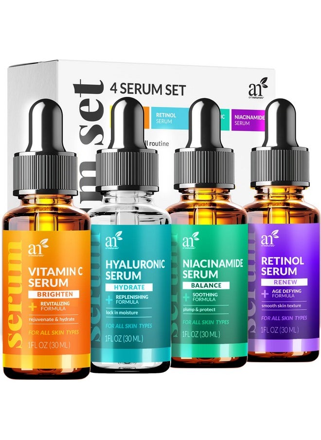 Vitamin C Serum Skin Care 4-Piece Set: Includes Retinol, Hyaluronic Acid & Niacinamide - Anti-Aging, Skin Brightening, Hydrating, Wrinkle Reduction, Dark Spot Corrector - 3-Month Supply - artnaturals