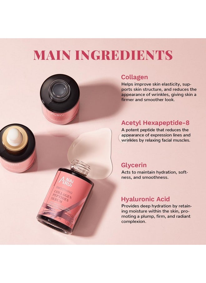 Collagen Peptide Serum with Hyaluronic Acid and Acetyl Hexapeptide-8, Face Plumping, Improve Skin Elasticity, Collagen Peptides Serum for Face 1 fl.oz