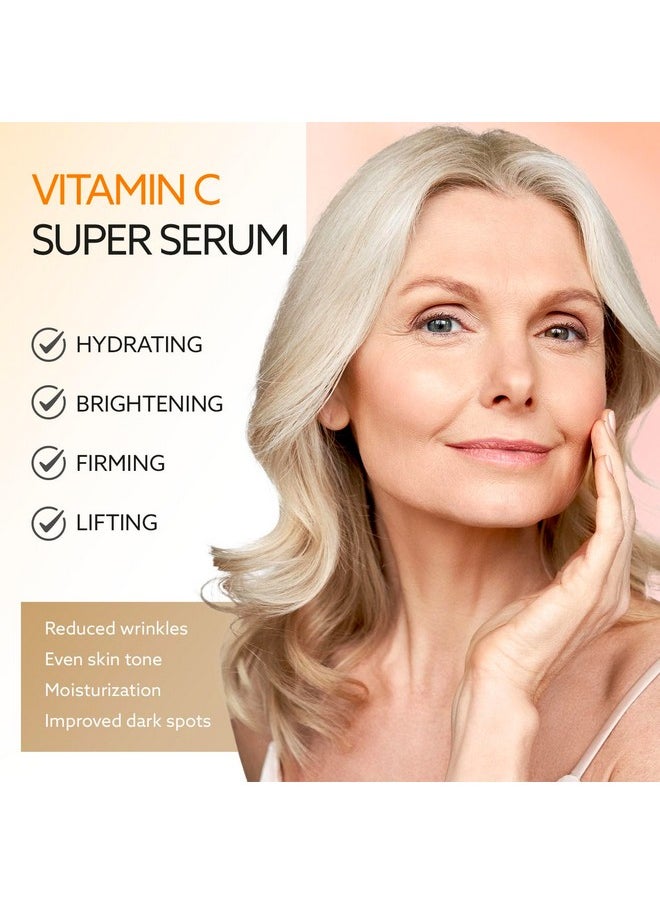 Super Vitamin C Serum for Mature Skin: All-In-One Hydrating Anti-Aging Formula - Vitamin C, Hyaluronic Acid, Vitamin E, Caffeine - Face Lift Serum for Wrinkles, Age Spots, Firms, Hydrates - 1 fl oz