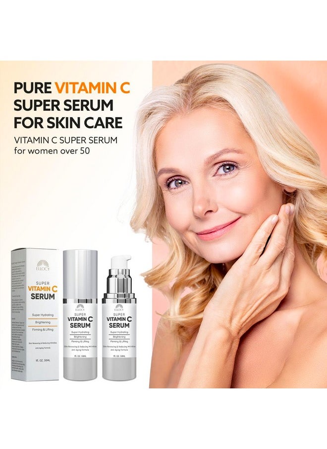 Super Vitamin C Serum for Mature Skin: All-In-One Hydrating Anti-Aging Formula - Vitamin C, Hyaluronic Acid, Vitamin E, Caffeine - Face Lift Serum for Wrinkles, Age Spots, Firms, Hydrates - 1 fl oz