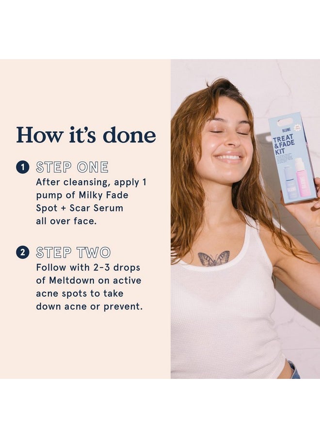 Blume Treat and Fade Skin Care Set - Meltdown Face Oil & Milky Fade Acne Scar Care - 2 Step Skin Care Kit to Help Fade Dark Spots, Repair Skin Barrier & Brighten Complexion (2 Count)